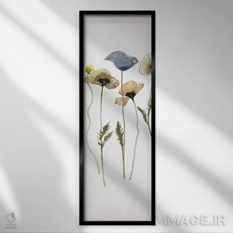 تابلو مینیمال پنل شرق شرقی پاییزی ۱ آبی اثر شرلی نواک - نمای قابدار مشکی