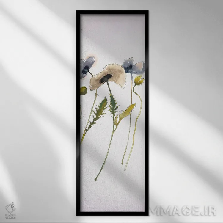 تابلو مینیمال پنل شرق شرقی پاییزی ۳ آبی اثر شرلی نواک - نمای قابدار مشکی