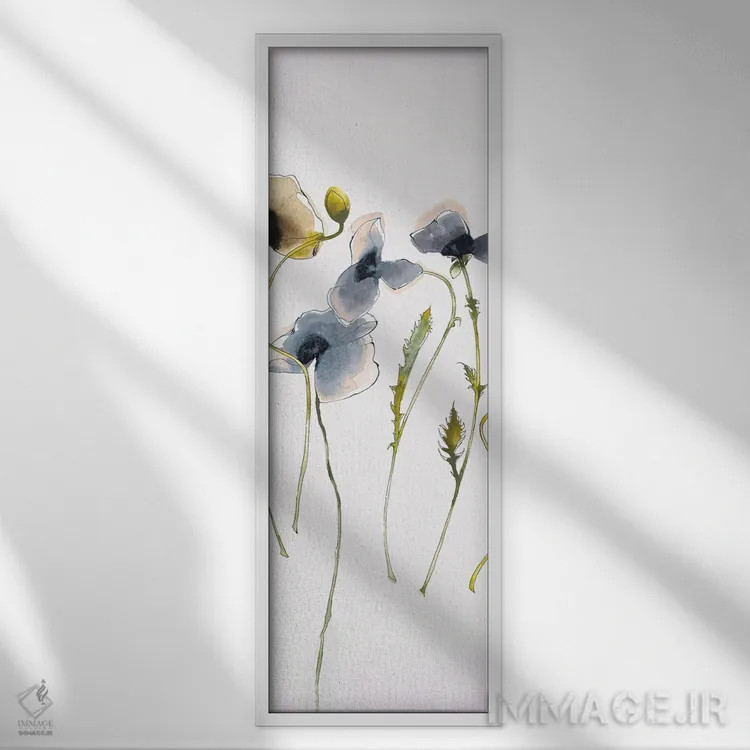 تابلو مینیمال پنل شرق شرقی پاییزی ۲ آبی اثر شرلی نواک - نمای قابدار سفید