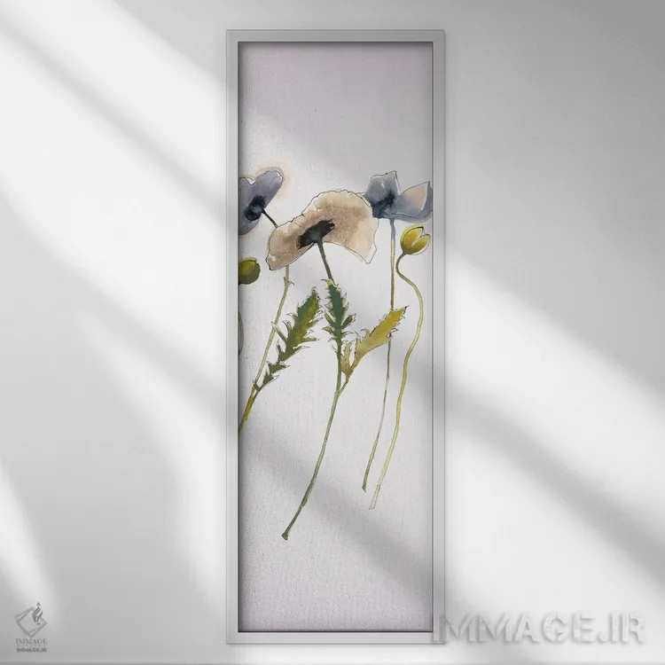 تابلو مینیمال پنل شرق شرقی پاییزی ۳ آبی اثر شرلی نواک - نمای قابدار سفید