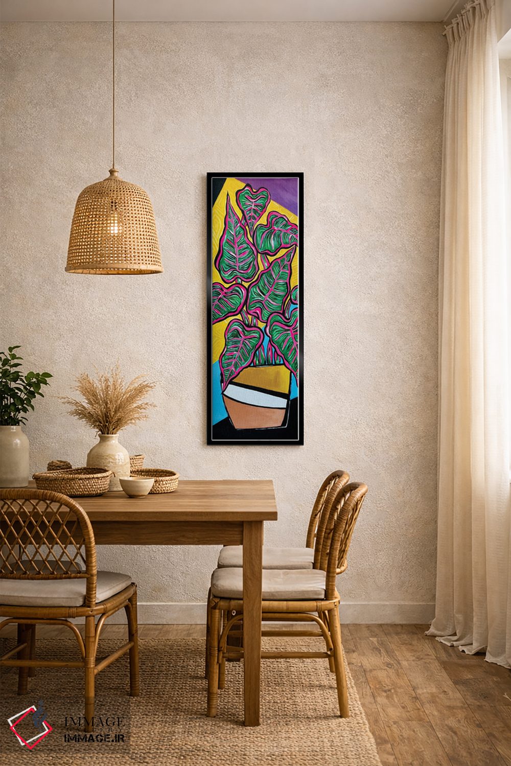 تابلو دکوراتیو گیاه گلدانی با پس زمینه رترو اثر نیکولتا پینتس - D5B