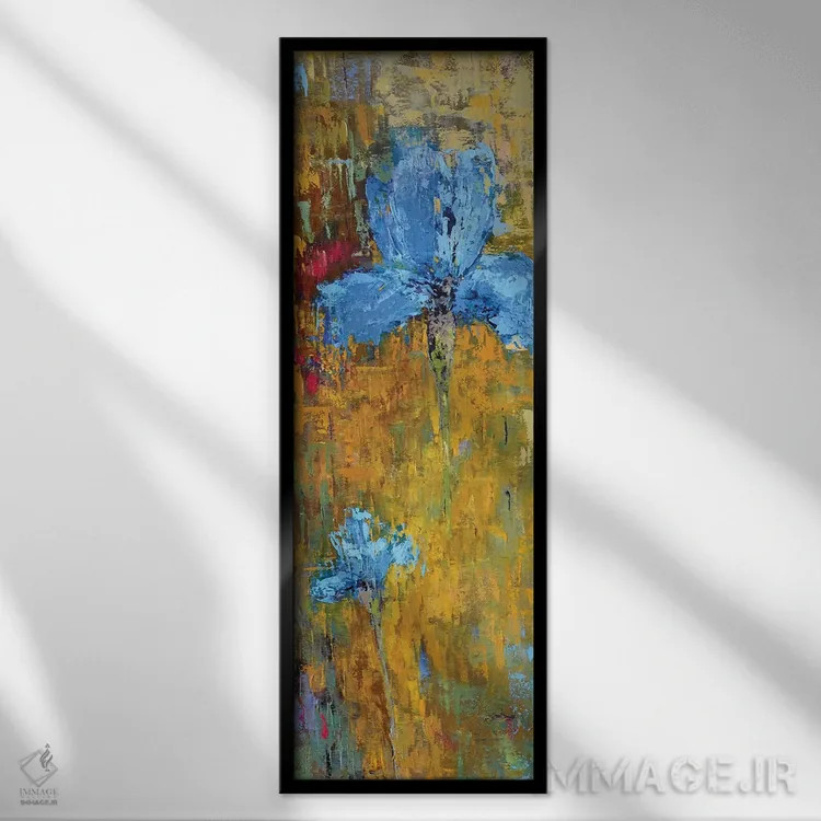 تابلو دکوراتیو زنبق آبی اثر اولنا بوگاتسکا - نمای قابدار مشکی