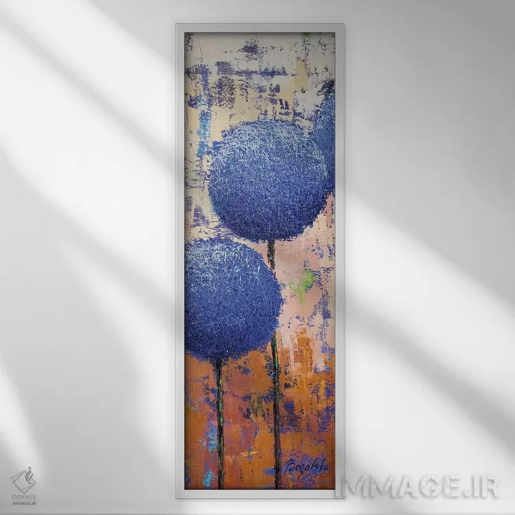 تابلو انتزاعی سیرپیاز نیلی اثر اولنا بوگاتسکا - نمای قابدار سفید