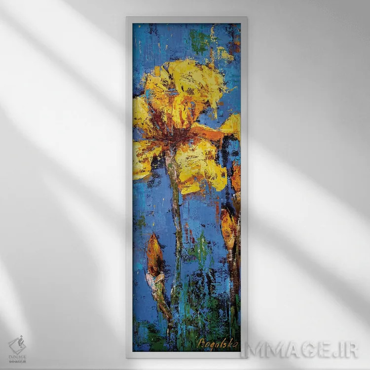 تابلو دکوراتیو زنبق زرد اثر اولنا بوگاتسکا - نمای قابدار سفید