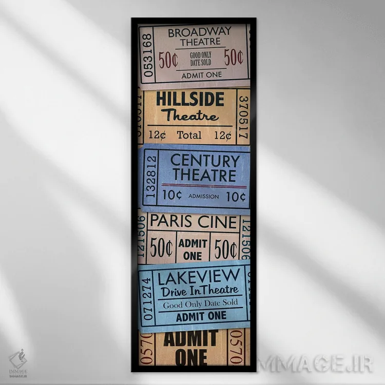 تابلو دکوراتیو بلیط های تئاتر شب فیلم اثر پیدیکس - نمای قابدار مشکی