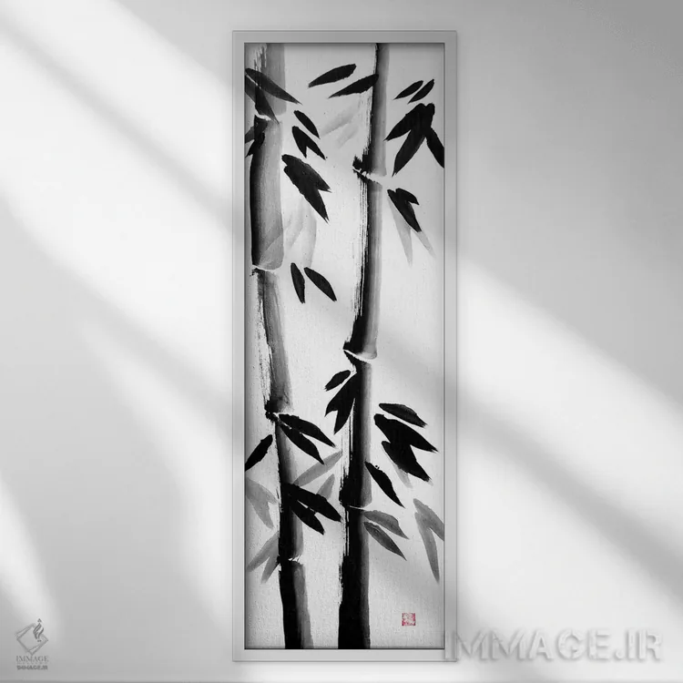 تابلو دکوراتیو بامبوها روی بوم نقاشی اثر پشان - نمای قابدار سفید