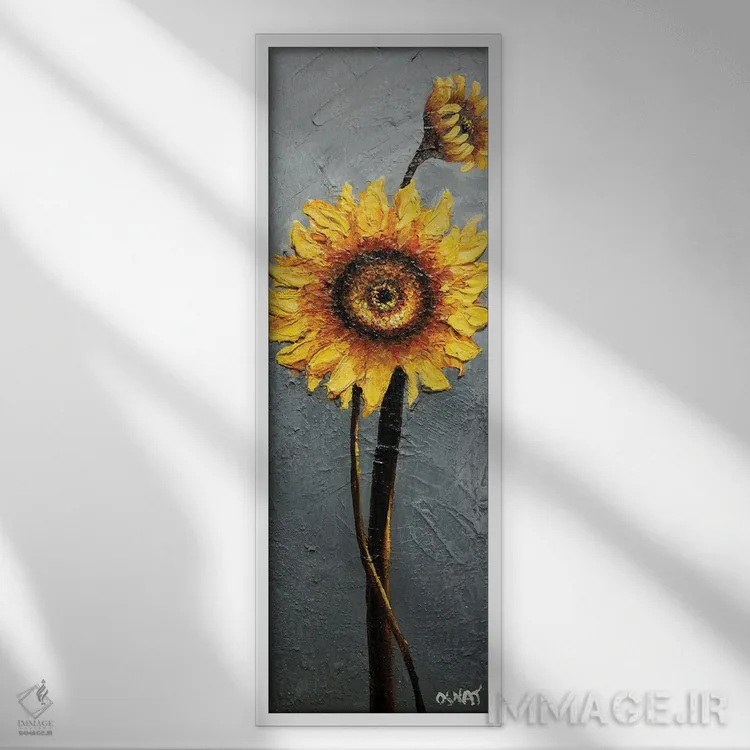 تابلو دکوراتیو گل های آفتابگردان اثر اوسنات تزدک - نمای قابدار سفید