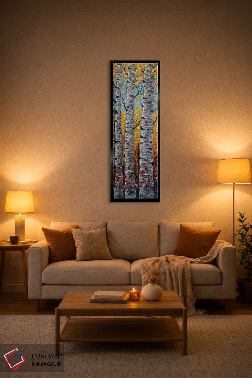 تابلو دکوراتیو پانورامای عمودی از درختان آسپن کلرادو به سبک امپرسیونیستی اثر اولنا آرت - D1B