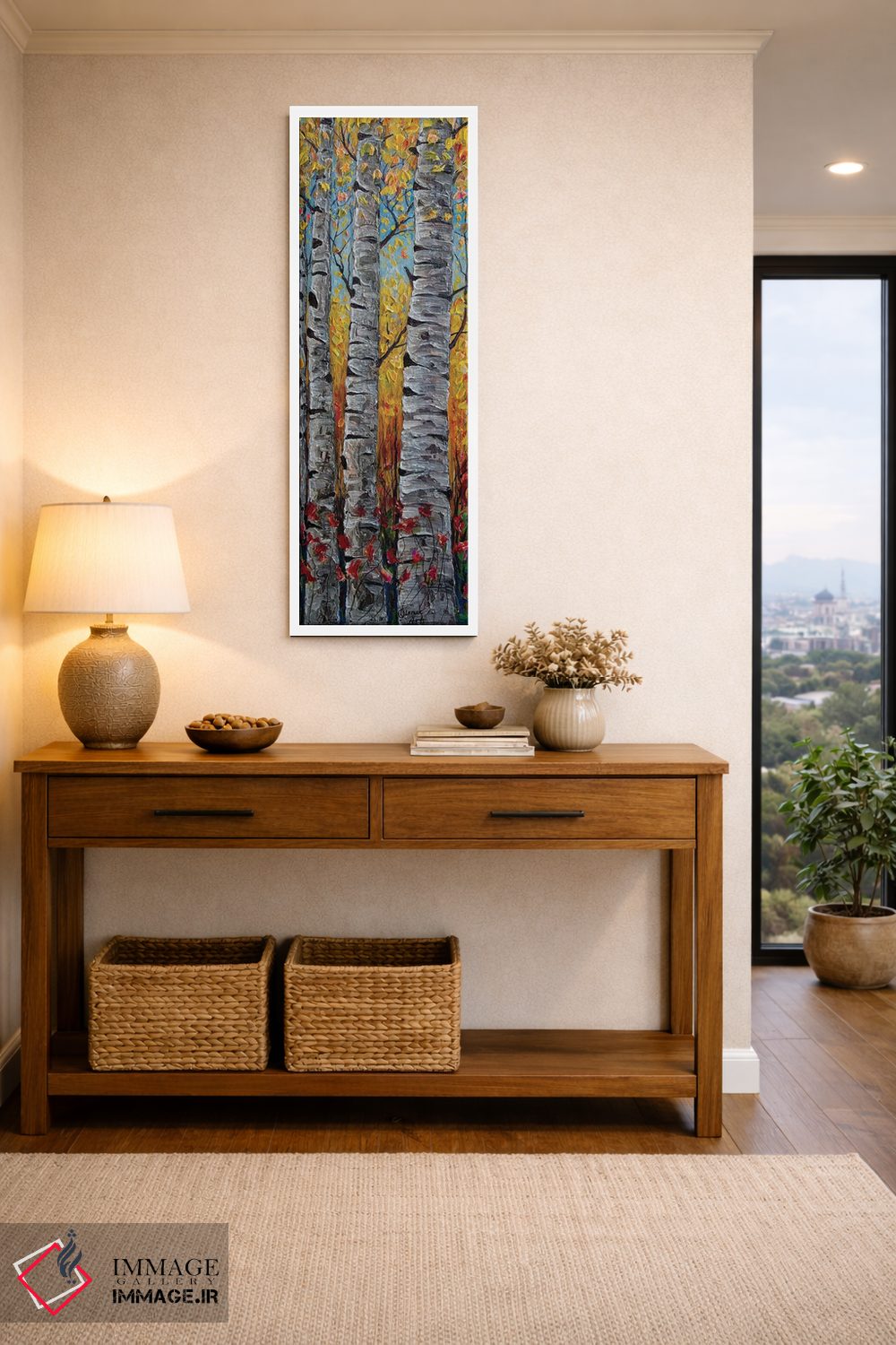 تابلو دکوراتیو پانورامای عمودی از درختان آسپن کلرادو به سبک امپرسیونیستی اثر اولنا آرت - D2W