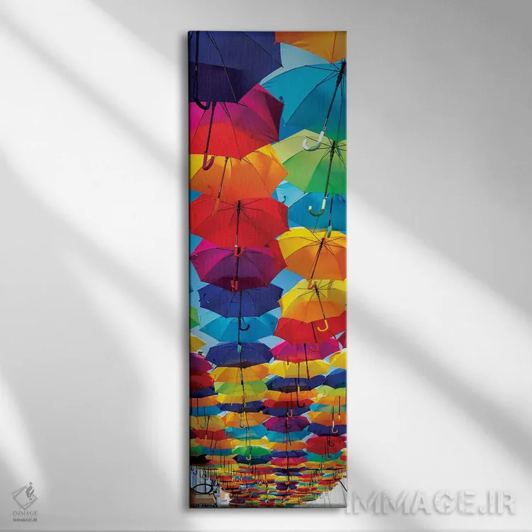 تابلو دکوراتیو "چترهای رنگارنگ" اثر فیلیپ هوگونار - نمای روبهرو روی دیوار