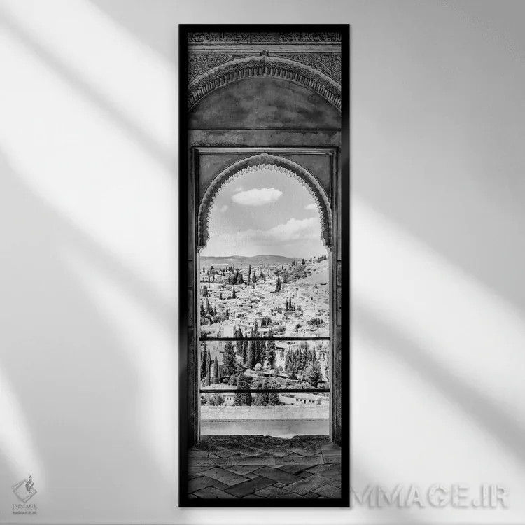 تابلو دکوراتیو "نمای شهر گرانادا به صورت سیاه و سفید" اثر فیلیپ هوگونار - نمای قابدار مشکی