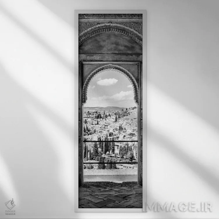 تابلو دکوراتیو "نمای شهر گرانادا به صورت سیاه و سفید" اثر فیلیپ هوگونار - نمای قابدار سفید