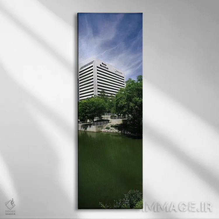 تابلو دکوراتیو ساختمان در کنار آب، ساختمان کوئست، اوماها، نبراسکا، ایا… اثر پانورامیک ایمجز - نمای روبهرو روی دیوار