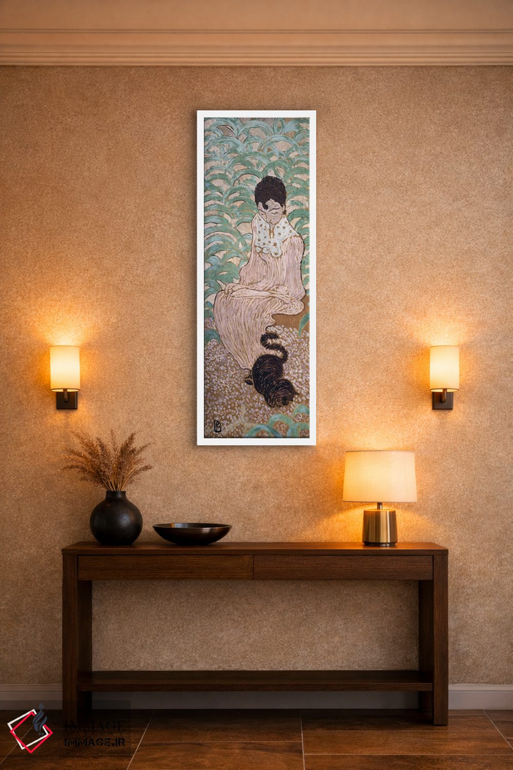 تابلو کلاسیک زن نشسته با گربه، یکی از چهار پنل "زنان در باغ"، 1891 اثر پیر بونار - D2W