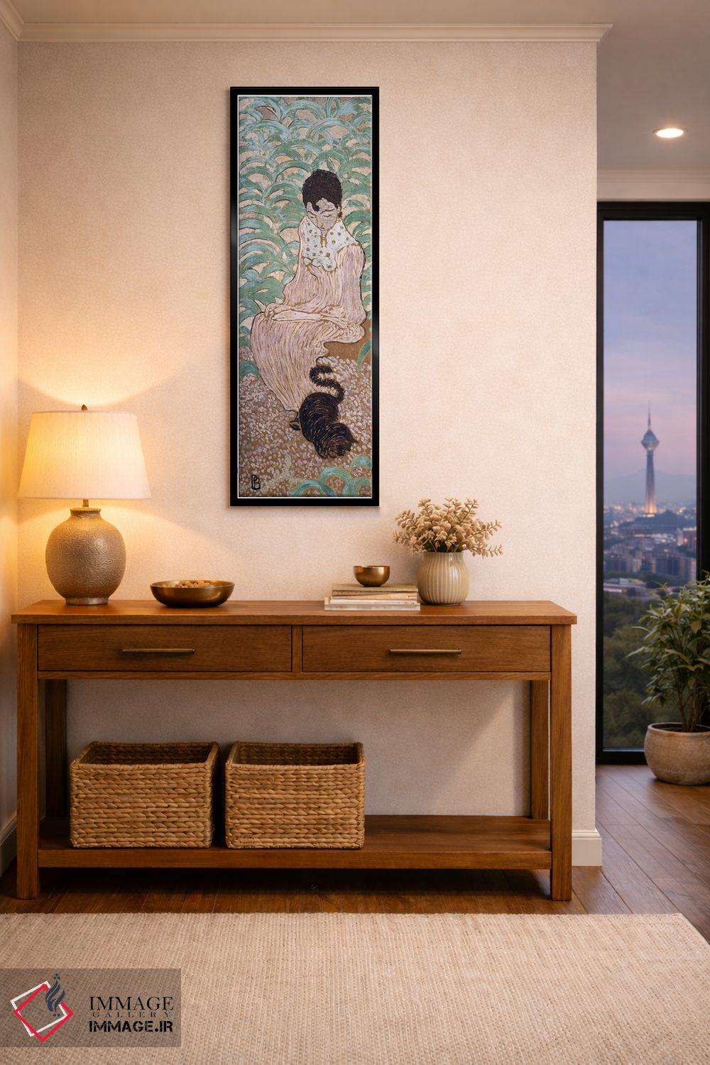 تابلو کلاسیک زن نشسته با گربه، یکی از چهار پنل "زنان در باغ"، 1891 اثر پیر بونار - D4B