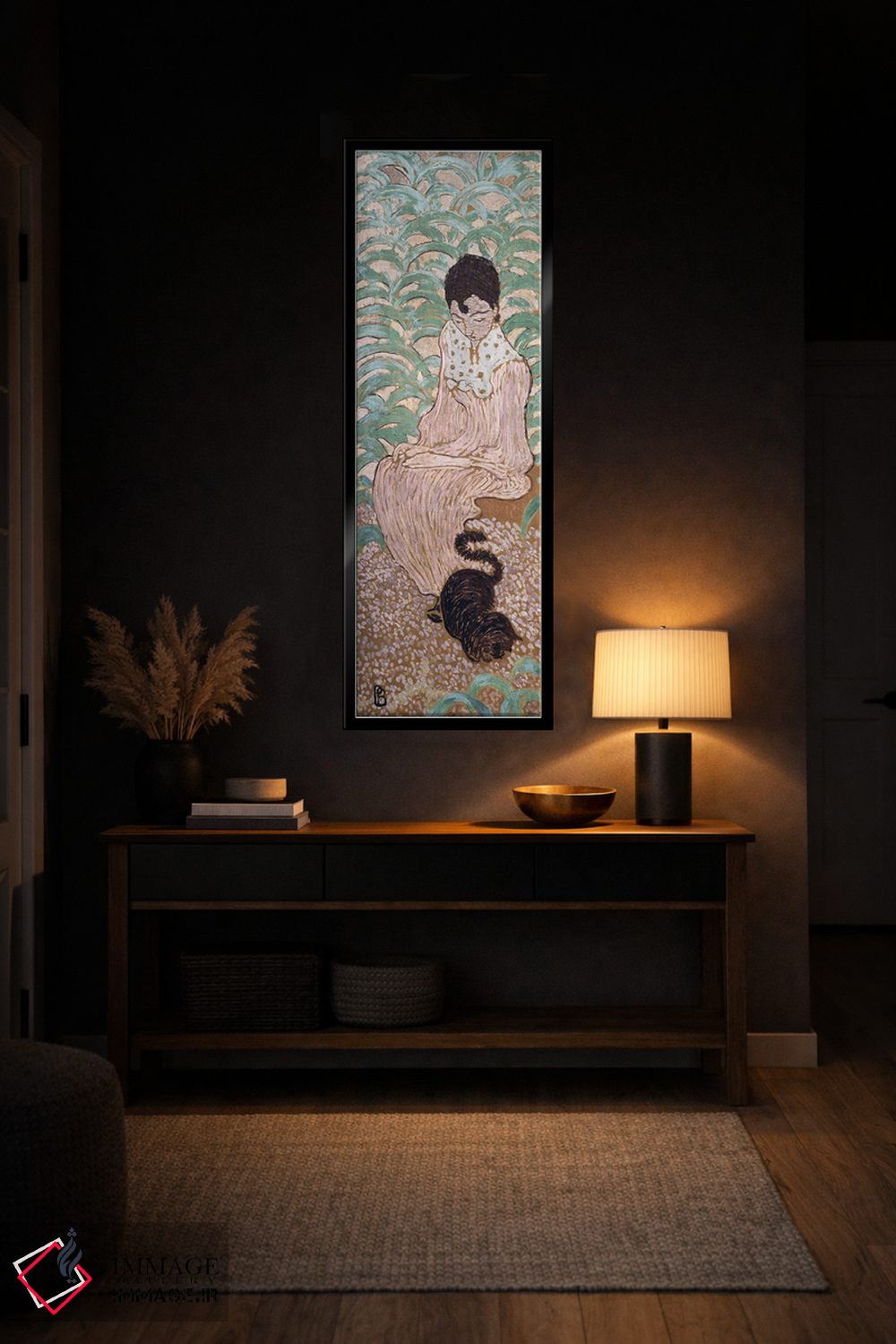 تابلو کلاسیک زن نشسته با گربه، یکی از چهار پنل "زنان در باغ"، 1891 اثر پیر بونار - D5B