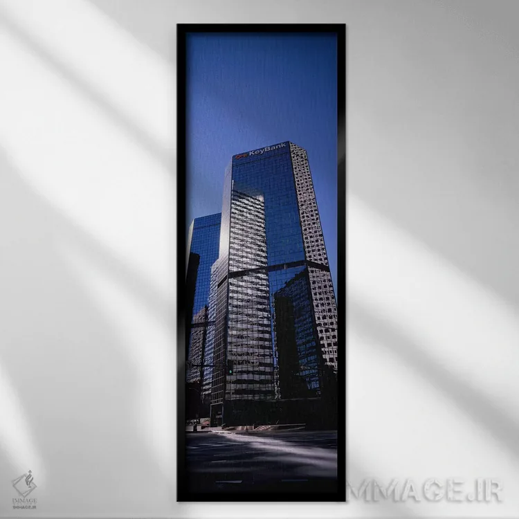 تابلو دکوراتیو ساختمان بانک در یک شهر، ساختمان کی بانک، دنور، کلرادو… اثر پانورامیک ایمجز - نمای قابدار مشکی
