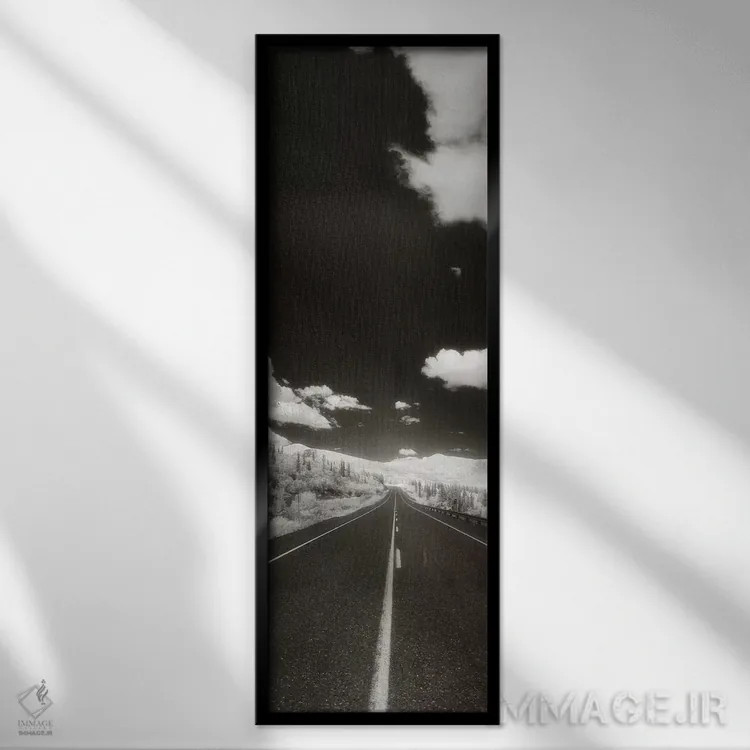 تابلو دکوراتیو Alaska Highway, Alaska, USA" - "جاده ای طولانی پیش رو… اثر پانورامیک ایمجز - نمای قابدار مشکی
