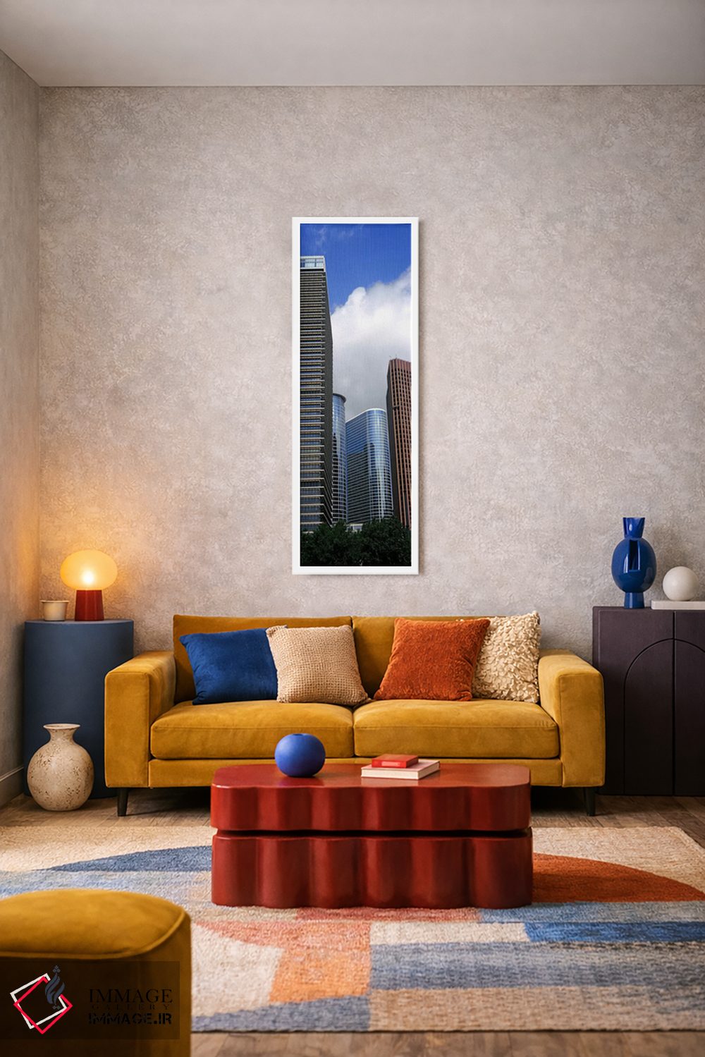 تابلو دکوراتیو نمای پایین از ساختمان ها در یک شهر، برج وج، ساختمان اکس… اثر پانورامیک ایمجز - D1W