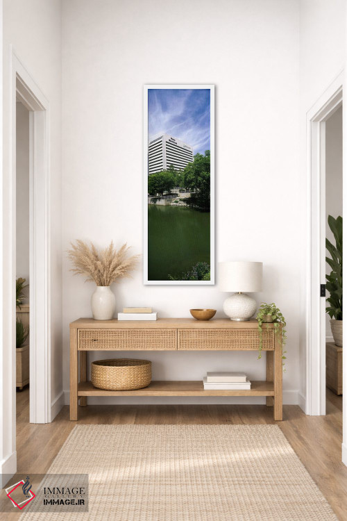 تابلو دکوراتیو ساختمان در کنار آب، ساختمان کوئست، اوماها، نبراسکا، ایا… اثر پانورامیک ایمجز - D2W