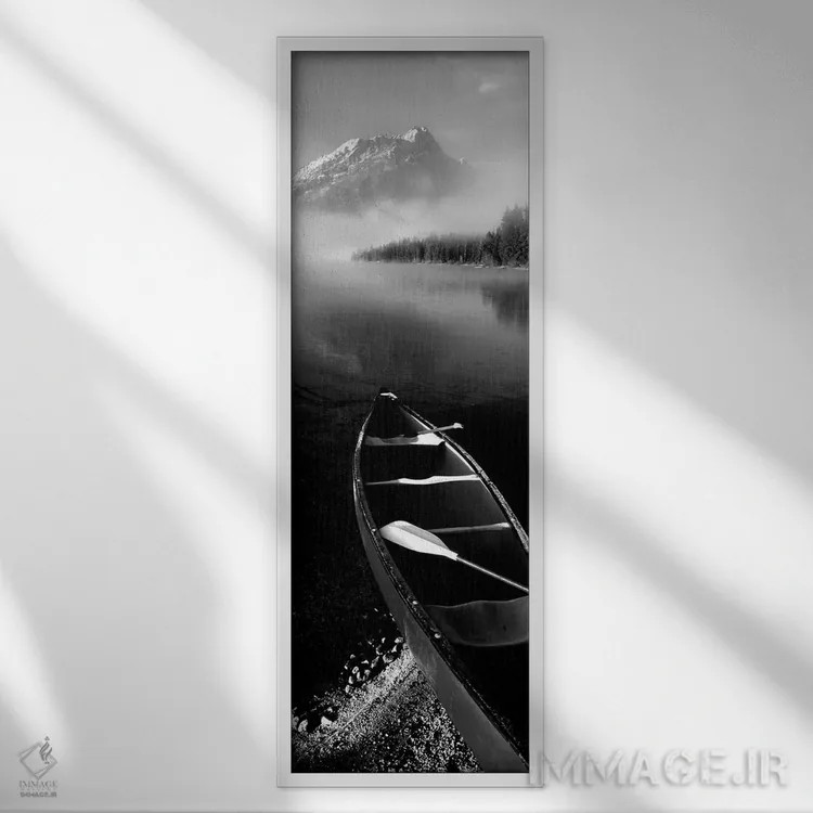 تابلو دکوراتیو "قایق در دریاچه لی، قله راکچاک، رشته کوه تیتون، پارک مل… اثر پانورامیک ایمجز - نمای قابدار سفید