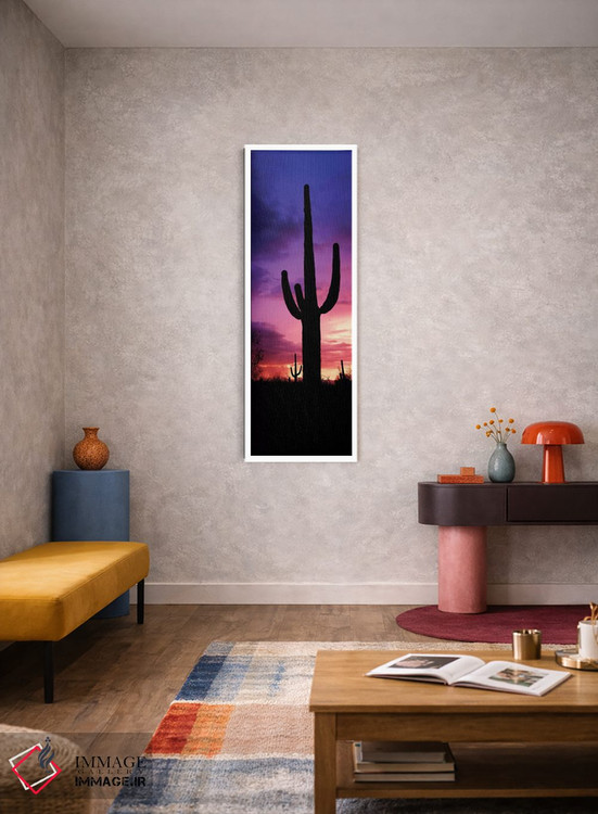 تابلو دکوراتیو سیلوئت کاکتوس ساگوارو در برابر آسمان مه آلود در هنگام غ… اثر پانورامیک ایمجز - D3W