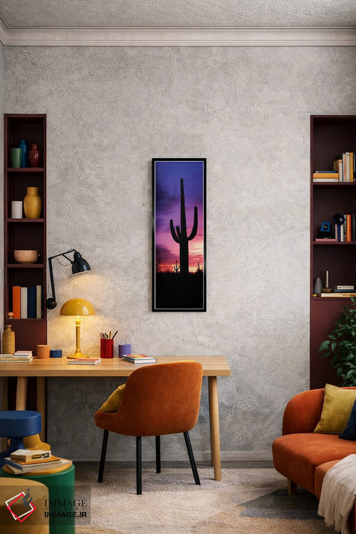 تابلو دکوراتیو سیلوئت کاکتوس ساگوارو در برابر آسمان مه آلود در هنگام غ… اثر پانورامیک ایمجز - D5B