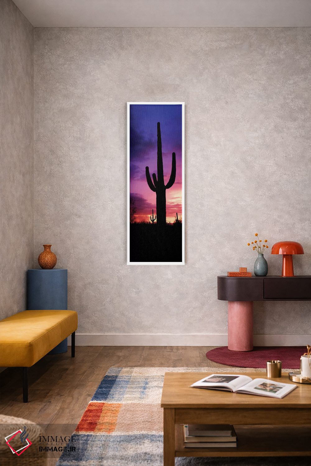 تابلو دکوراتیو سیلوئت کاکتوس ساگوارو در برابر آسمان مه آلود در هنگام غ… اثر پانورامیک ایمجز - D6W