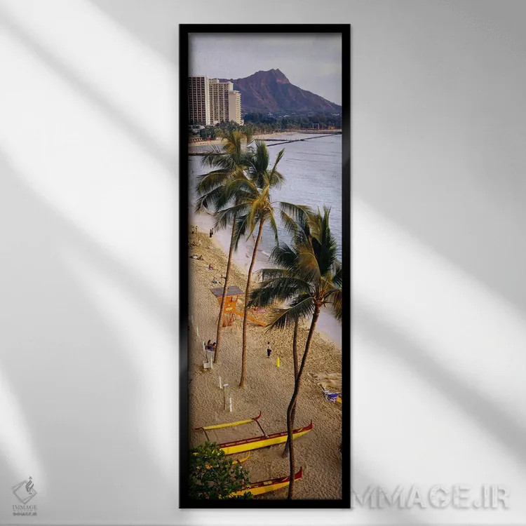 تابلو دکوراتیو Waikiki Beach, Honolulu, Oahu, Hawaii, USA,نمای بالا از… اثر پانورامیک ایمجز - نمای قابدار مشکی