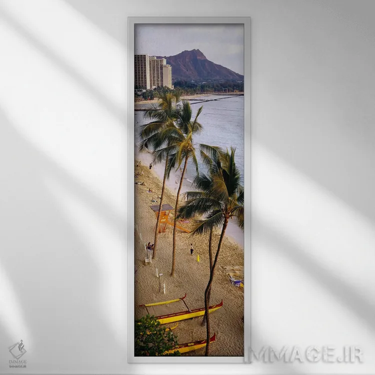 تابلو دکوراتیو Waikiki Beach, Honolulu, Oahu, Hawaii, USA,نمای بالا از… اثر پانورامیک ایمجز - نمای قابدار سفید