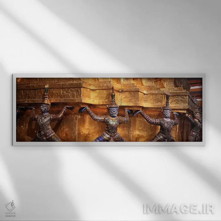 تابلو دکوراتیو Bangkok, Thailand,نمای نزدیک از مجسمه ها در معبد، گرند… اثر پانورامیک ایمجز - نمای قابدار سفید