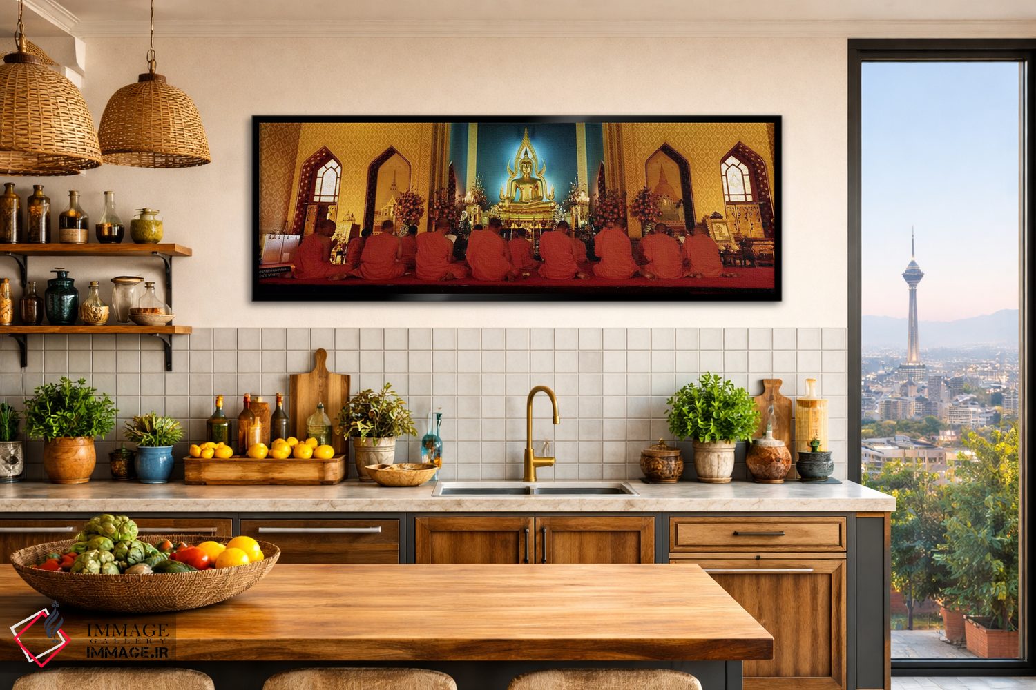 تابلو دکوراتیو Bangkok, Thailand,راهبان معبد بنچاماپوفیت، بانکوک، تایل… اثر پانورامیک ایمجز - D2B
