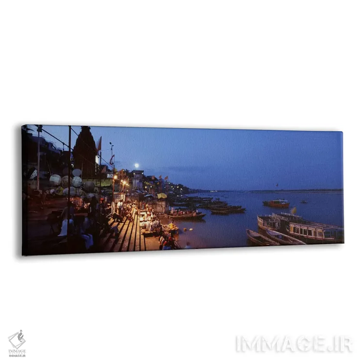تابلو دکوراتیو Varanasi, Uttar Pradesh, India,غت در کنار رود گنگ در شب… اثر پانورامیک ایمجز - نمای پرسپکتیو محصول