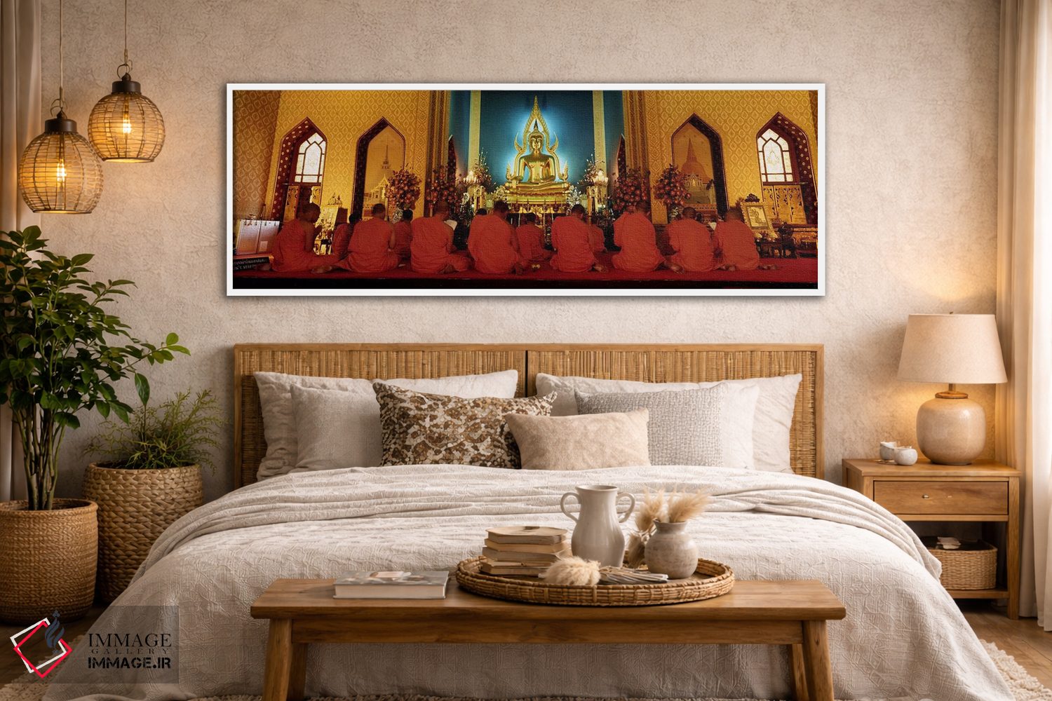 تابلو دکوراتیو Bangkok, Thailand,راهبان معبد بنچاماپوفیت، بانکوک، تایل… اثر پانورامیک ایمجز - D5W