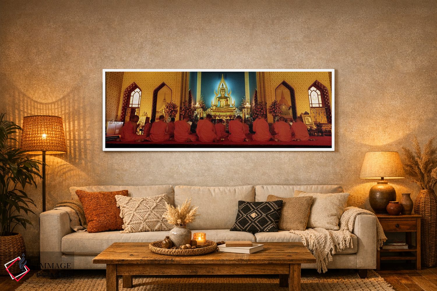 تابلو دکوراتیو Bangkok, Thailand,راهبان معبد بنچاماپوفیت، بانکوک، تایل… اثر پانورامیک ایمجز - D6W
