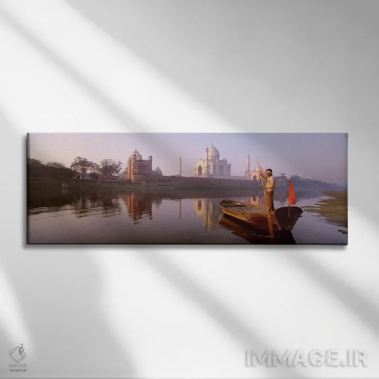 تابلو دکوراتیو Yamuna River, Agra, Uttar Pradesh, India,گوندولیر و قای… اثر پانورامیک ایمجز - نمای روبهرو روی دیوار