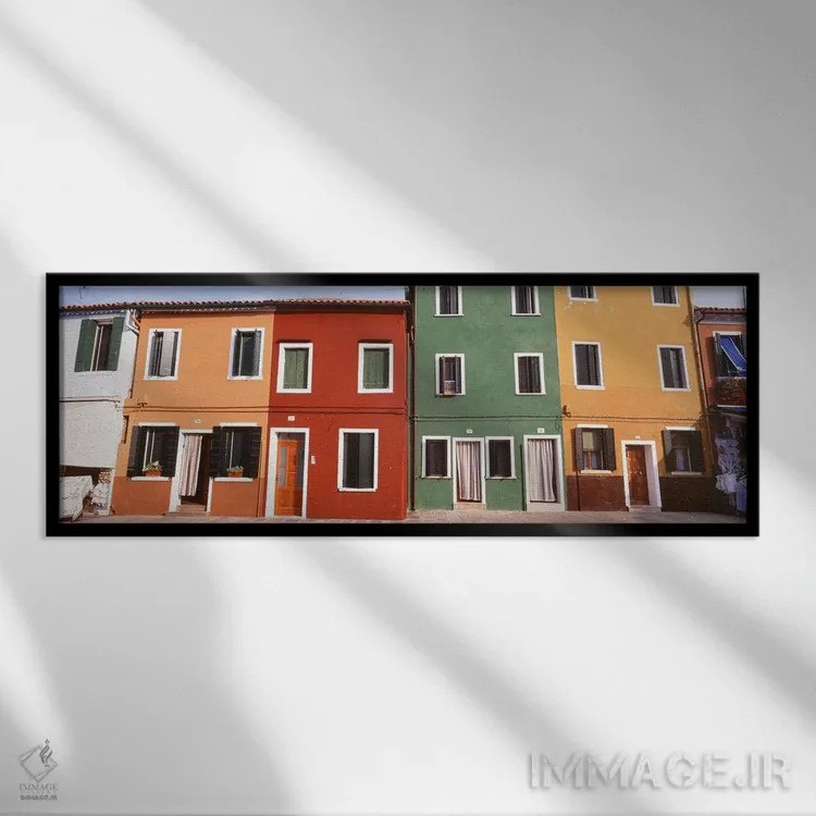 تابلو دکوراتیو Burano, Venetian Lagoon, Italy,ساختمان های پررنگ و زیبا… اثر پانورامیک ایمجز - نمای قابدار مشکی