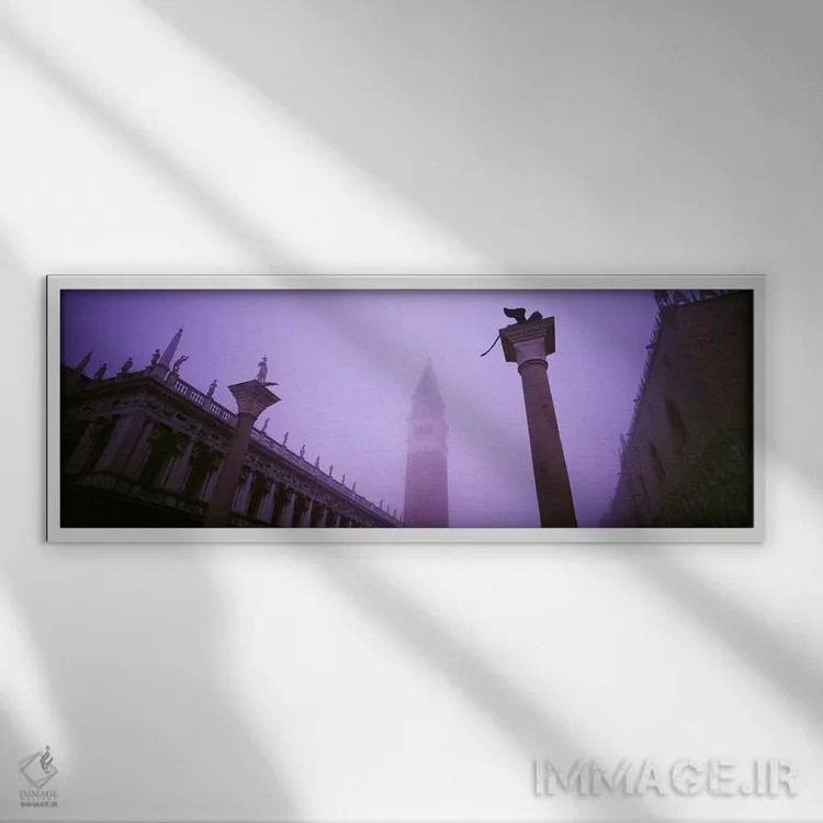 تابلو دکوراتیو St. Mark's Square, Venice, Italy,نمای مه آلود برج ناقوس… اثر پانورامیک ایمجز - نمای قابدار سفید