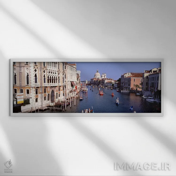 تابلو دکوراتیو Venice, Italy,فعالیت روزمره گوندولاها در کانال بزرگ، ون… اثر پانورامیک ایمجز - نمای قابدار سفید