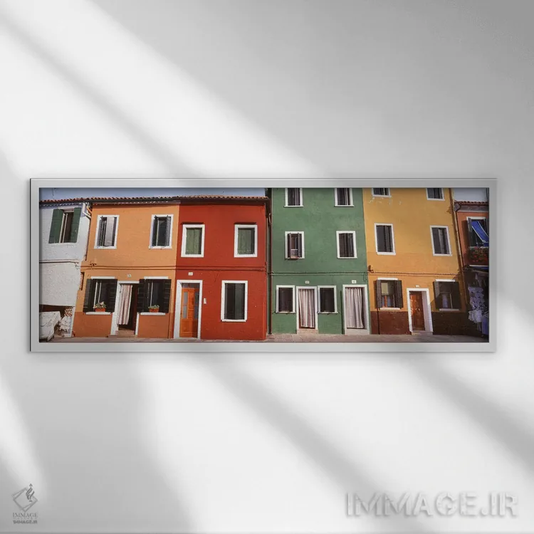 تابلو دکوراتیو Burano, Venetian Lagoon, Italy,ساختمان های پررنگ و زیبا… اثر پانورامیک ایمجز - نمای قابدار سفید