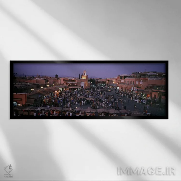 تابلو دکوراتیو Marrakech, Morocco,جامع الفنا در شب، مراکش اثر پانورامیک ایمجز - نمای قابدار مشکی