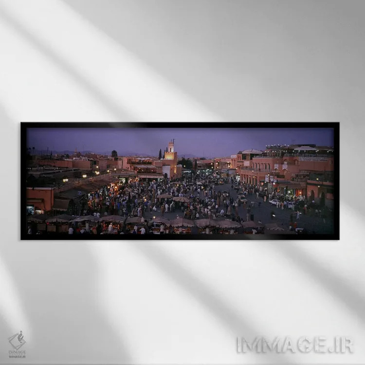 تابلو دکوراتیو Marrakech, Morocco,جامع الفنا در شب، مراکش اثر پانورامیک ایمجز - نمای قابدار مشکی