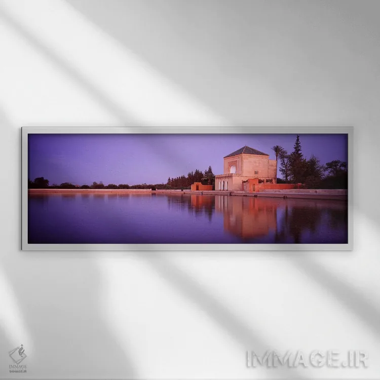 تابلو دکوراتیو Menara Gardens, Marrakech, Morocco,ساختمان پاویون مناره… اثر پانورامیک ایمجز - نمای قابدار سفید