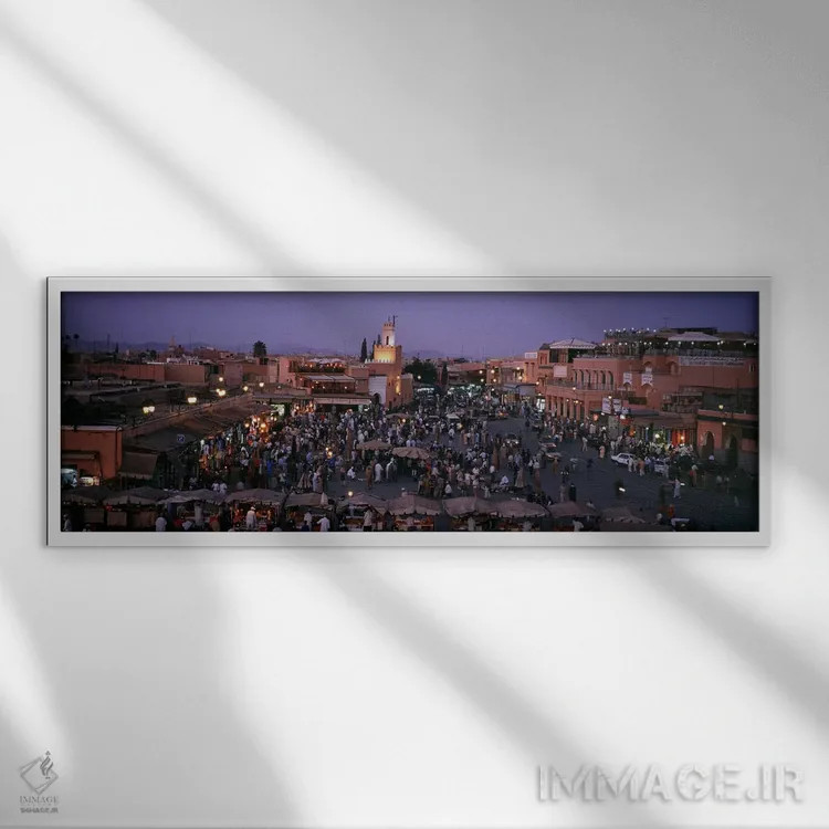 تابلو دکوراتیو Marrakech, Morocco,جامع الفنا در شب، مراکش اثر پانورامیک ایمجز - نمای قابدار سفید