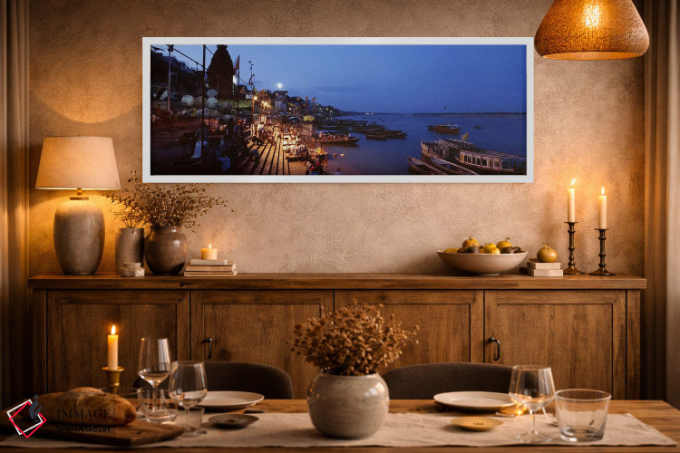 تابلو دکوراتیو Varanasi, Uttar Pradesh, India,غت در کنار رود گنگ در شب… اثر پانورامیک ایمجز - D2W