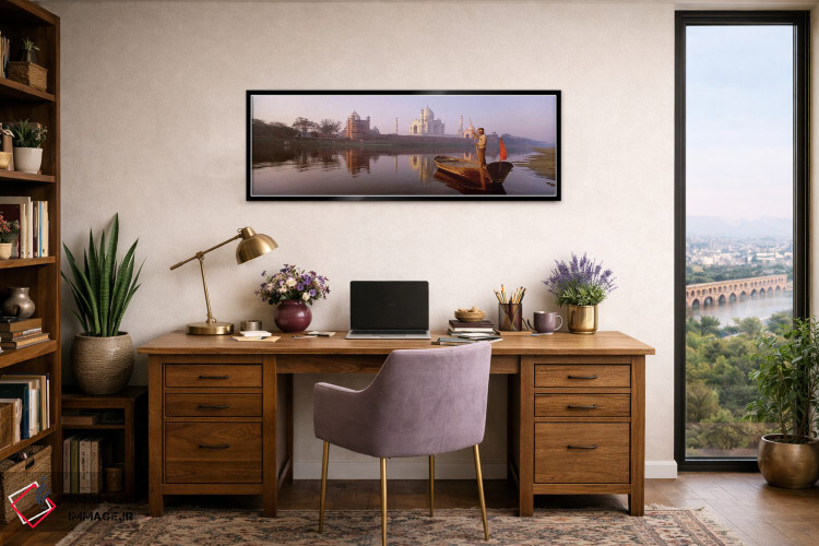تابلو دکوراتیو Yamuna River, Agra, Uttar Pradesh, India,گوندولیر و قای… اثر پانورامیک ایمجز - D2B