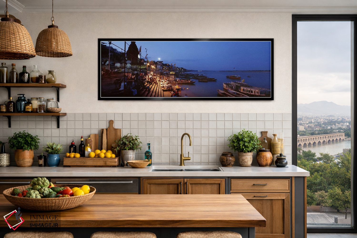 تابلو دکوراتیو Varanasi, Uttar Pradesh, India,غت در کنار رود گنگ در شب… اثر پانورامیک ایمجز - D4B