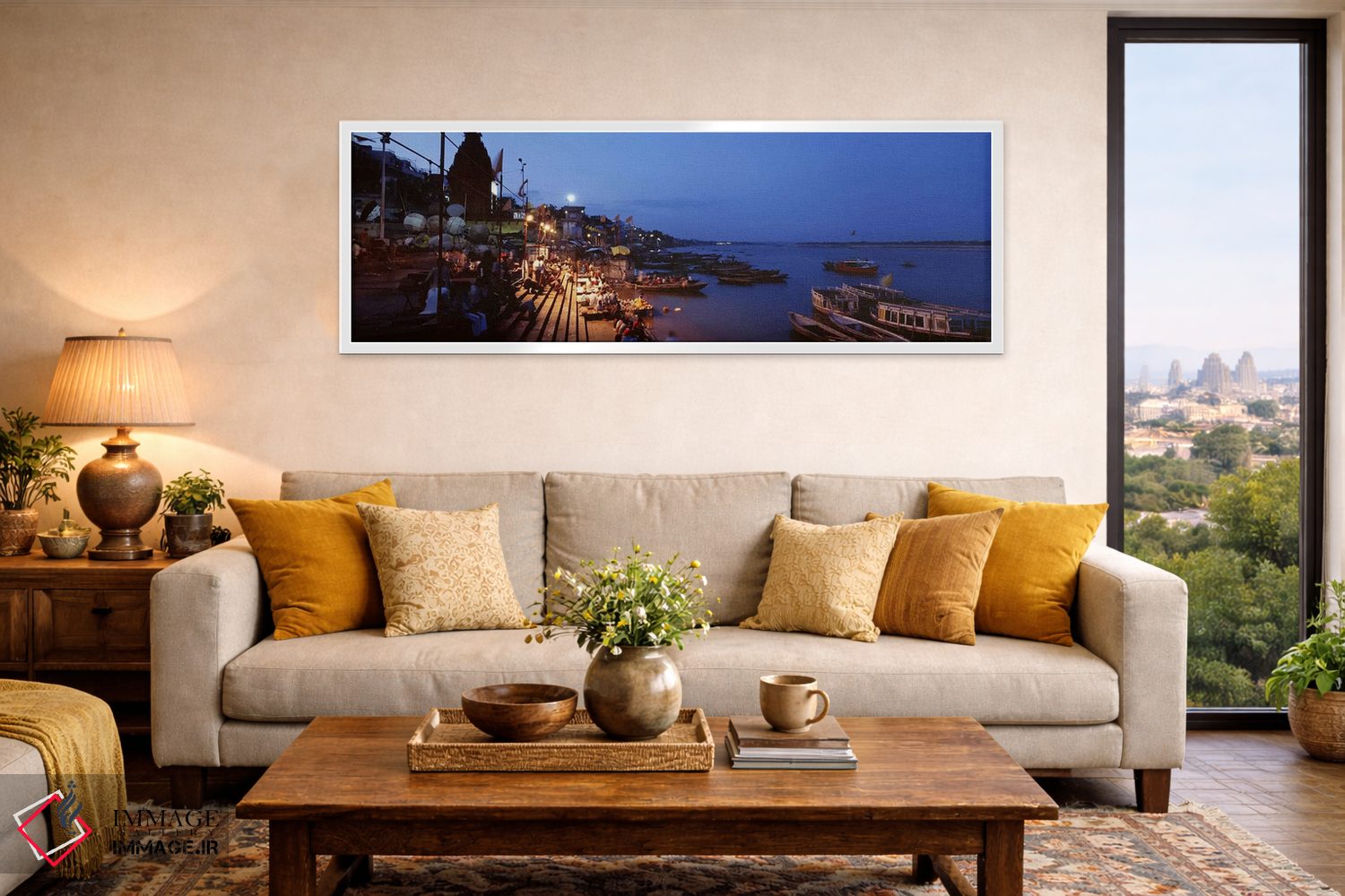 تابلو دکوراتیو Varanasi, Uttar Pradesh, India,غت در کنار رود گنگ در شب… اثر پانورامیک ایمجز - D5W