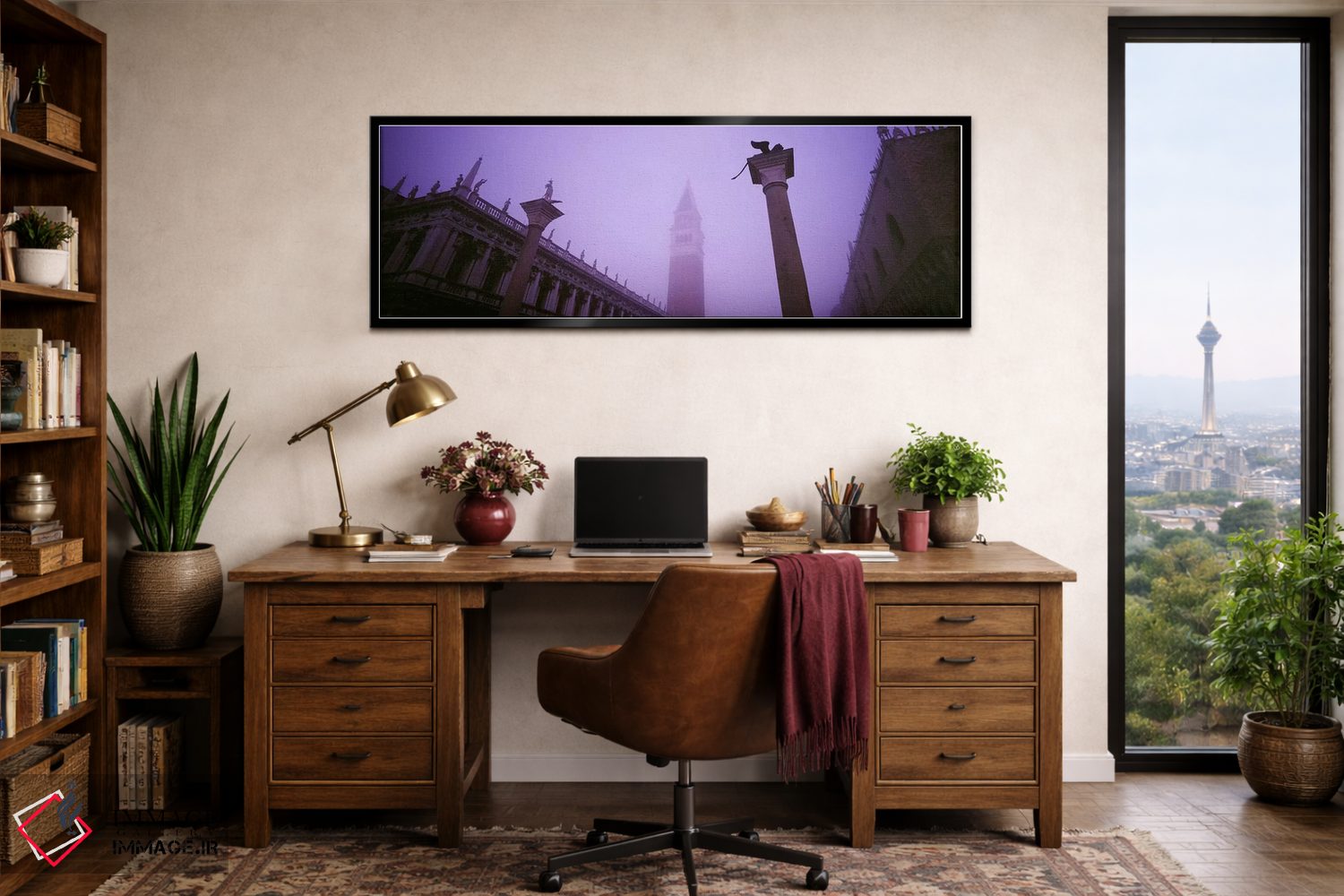 تابلو دکوراتیو St. Mark's Square, Venice, Italy,نمای مه آلود برج ناقوس… اثر پانورامیک ایمجز - D3B