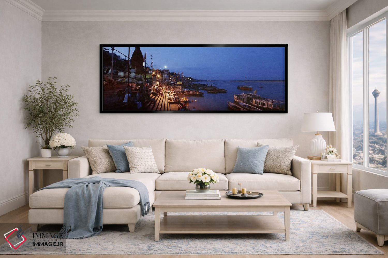 تابلو دکوراتیو Varanasi, Uttar Pradesh, India,غت در کنار رود گنگ در شب… اثر پانورامیک ایمجز - D6B